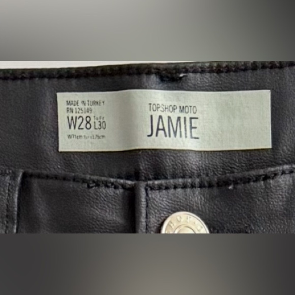 Topshop Moto Jamie Coated Faux Leather Skinny Jeans W28 L30 Embroidered Y2K - Picture 9 of 11
